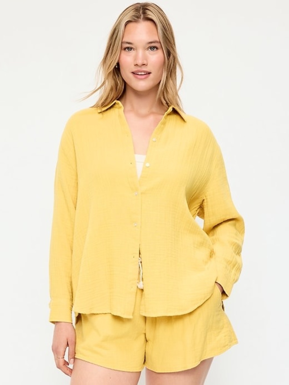 Old Navy Open-Back Crinkle Gauze Button-Down Shirt - Large